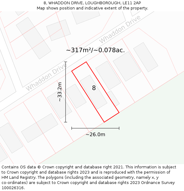 8, WHADDON DRIVE, LOUGHBOROUGH, LE11 2AP: Plot and title map