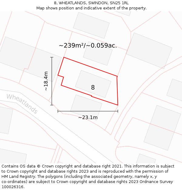 8, WHEATLANDS, SWINDON, SN25 1RL: Plot and title map