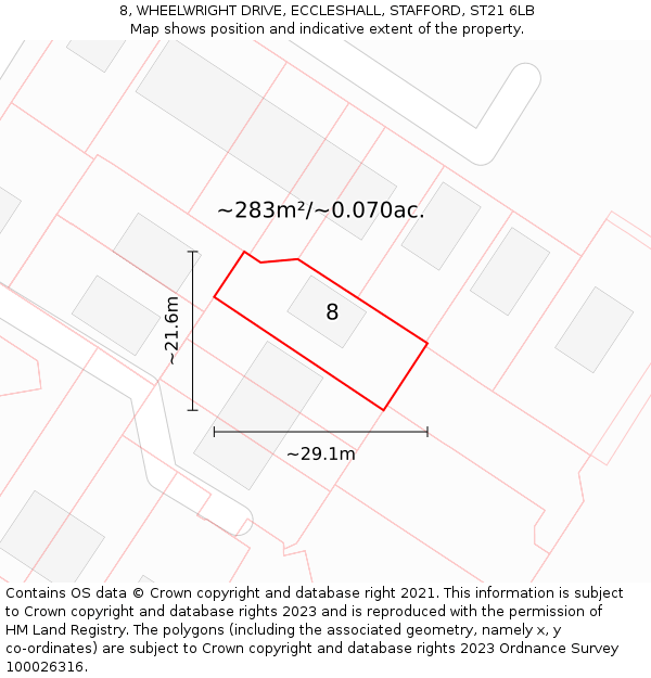 8, WHEELWRIGHT DRIVE, ECCLESHALL, STAFFORD, ST21 6LB: Plot and title map