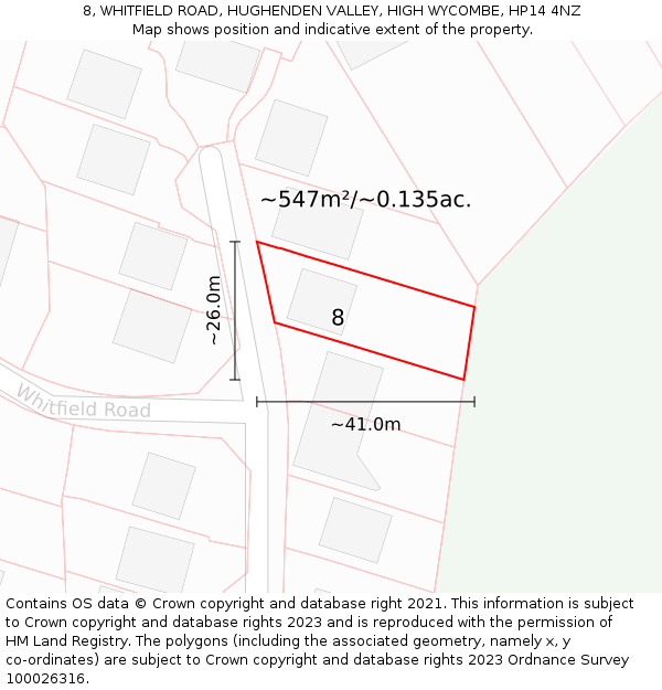 8, WHITFIELD ROAD, HUGHENDEN VALLEY, HIGH WYCOMBE, HP14 4NZ: Plot and title map