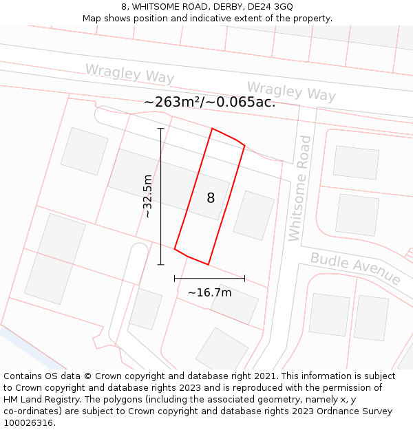 8, WHITSOME ROAD, DERBY, DE24 3GQ: Plot and title map