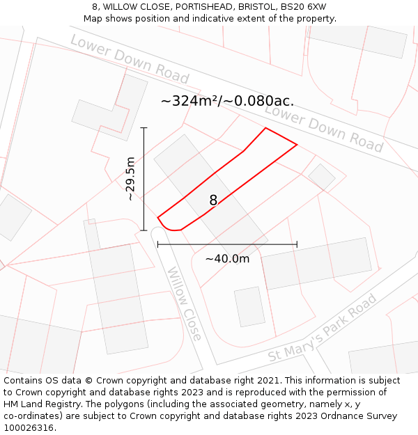 8, WILLOW CLOSE, PORTISHEAD, BRISTOL, BS20 6XW: Plot and title map