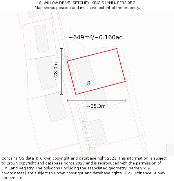 8, WILLOW DRIVE, SETCHEY, KING'S LYNN, PE33 0BG: Plot and title map