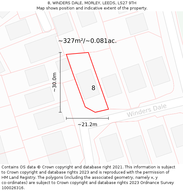 8, WINDERS DALE, MORLEY, LEEDS, LS27 9TH: Plot and title map