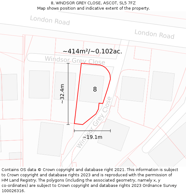 8, WINDSOR GREY CLOSE, ASCOT, SL5 7FZ: Plot and title map