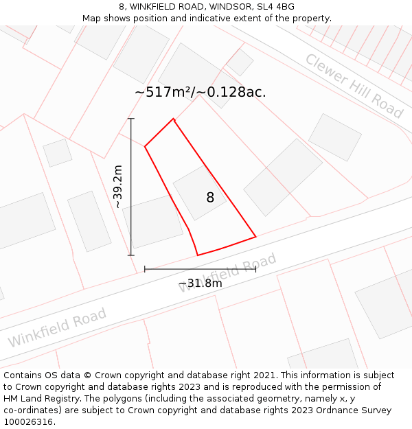 8, WINKFIELD ROAD, WINDSOR, SL4 4BG: Plot and title map