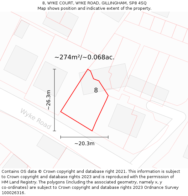 8, WYKE COURT, WYKE ROAD, GILLINGHAM, SP8 4SQ: Plot and title map