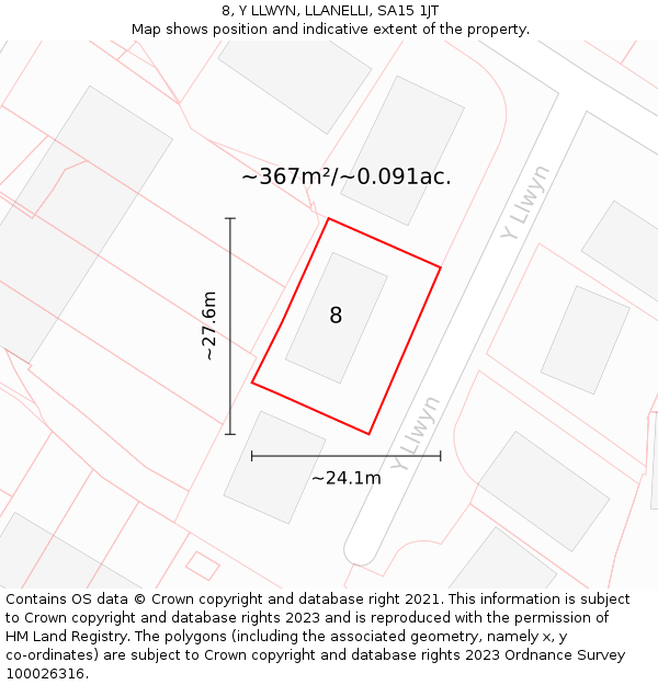 8, Y LLWYN, LLANELLI, SA15 1JT: Plot and title map