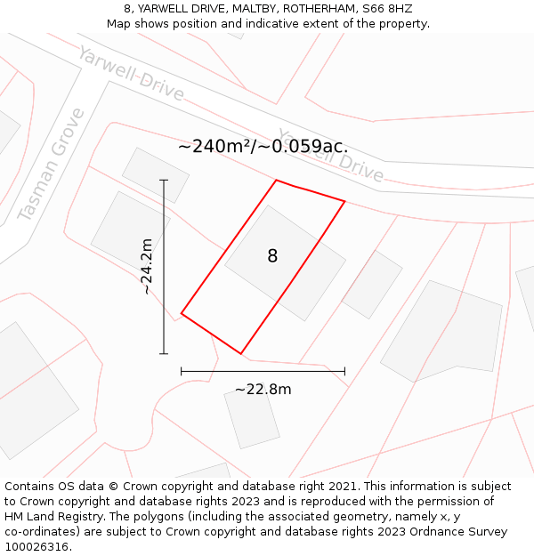 8, YARWELL DRIVE, MALTBY, ROTHERHAM, S66 8HZ: Plot and title map