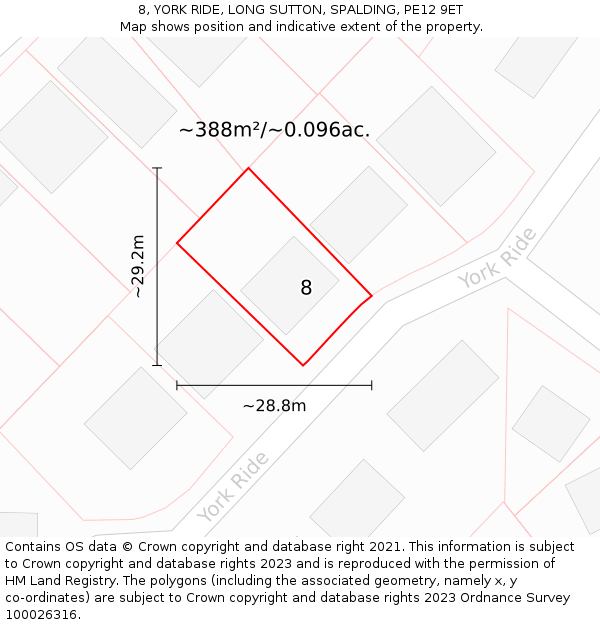 8, YORK RIDE, LONG SUTTON, SPALDING, PE12 9ET: Plot and title map