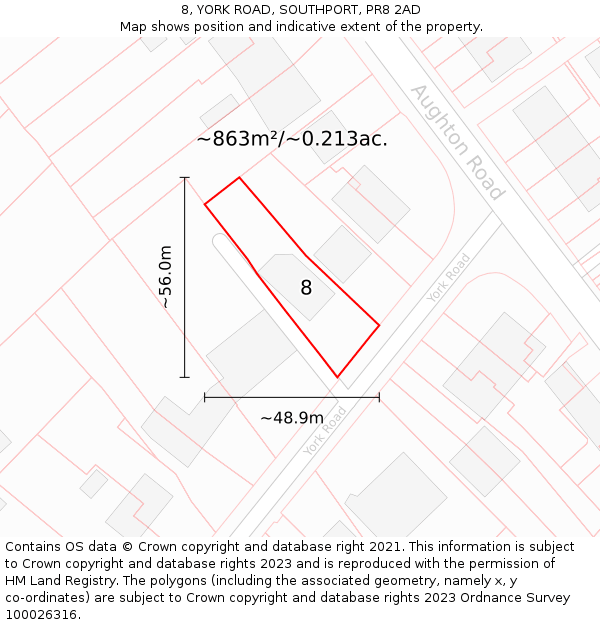 8, YORK ROAD, SOUTHPORT, PR8 2AD: Plot and title map