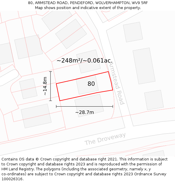 80, ARMSTEAD ROAD, PENDEFORD, WOLVERHAMPTON, WV9 5RF: Plot and title map