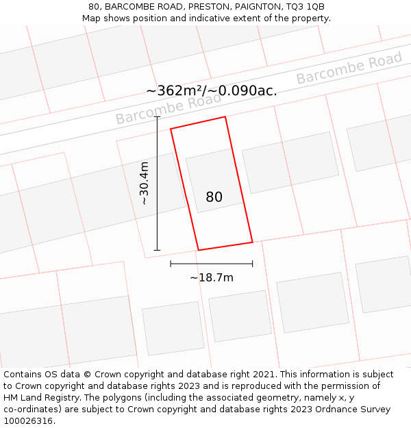 80, BARCOMBE ROAD, PRESTON, PAIGNTON, TQ3 1QB: Plot and title map