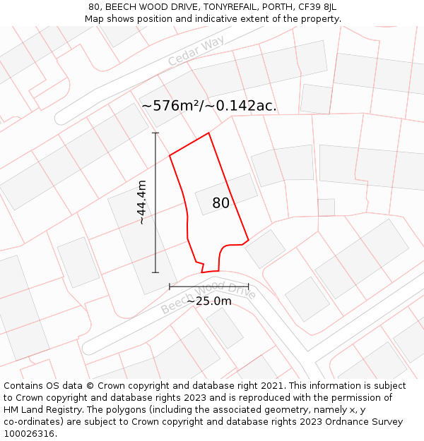 80, BEECH WOOD DRIVE, TONYREFAIL, PORTH, CF39 8JL: Plot and title map
