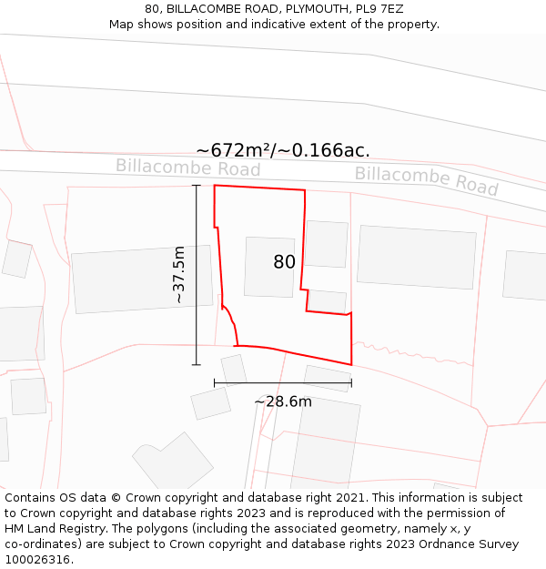 80, BILLACOMBE ROAD, PLYMOUTH, PL9 7EZ: Plot and title map