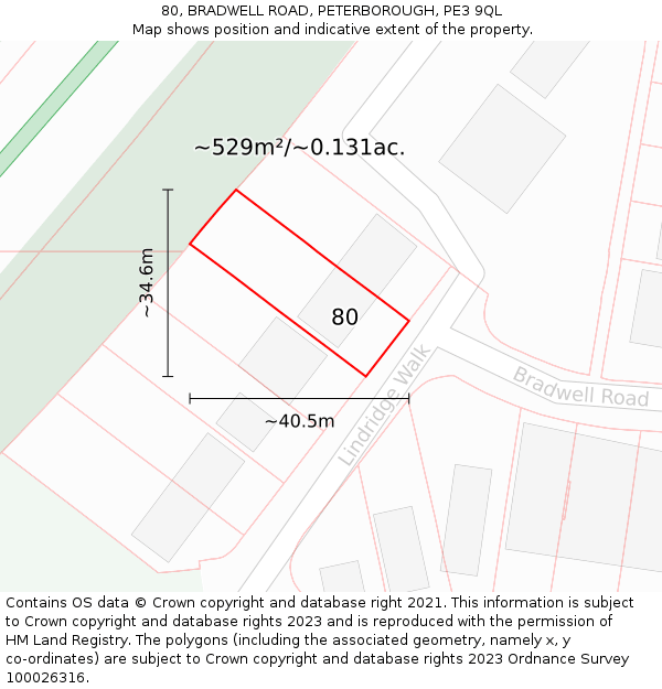 80, BRADWELL ROAD, PETERBOROUGH, PE3 9QL: Plot and title map