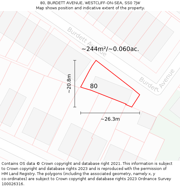 80, BURDETT AVENUE, WESTCLIFF-ON-SEA, SS0 7JW: Plot and title map