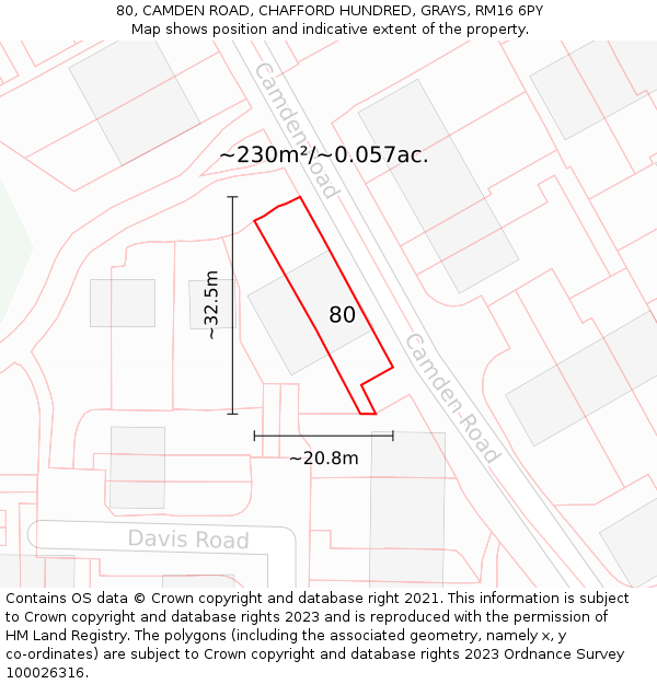 80, CAMDEN ROAD, CHAFFORD HUNDRED, GRAYS, RM16 6PY: Plot and title map