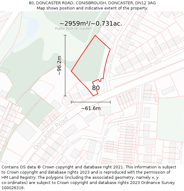 80, DONCASTER ROAD, CONISBROUGH, DONCASTER, DN12 3AG: Plot and title map