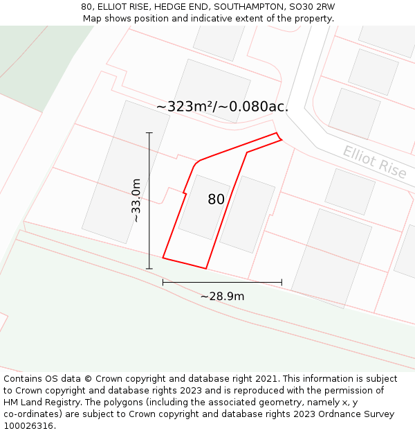 80, ELLIOT RISE, HEDGE END, SOUTHAMPTON, SO30 2RW: Plot and title map