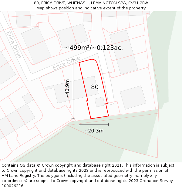 80, ERICA DRIVE, WHITNASH, LEAMINGTON SPA, CV31 2RW: Plot and title map