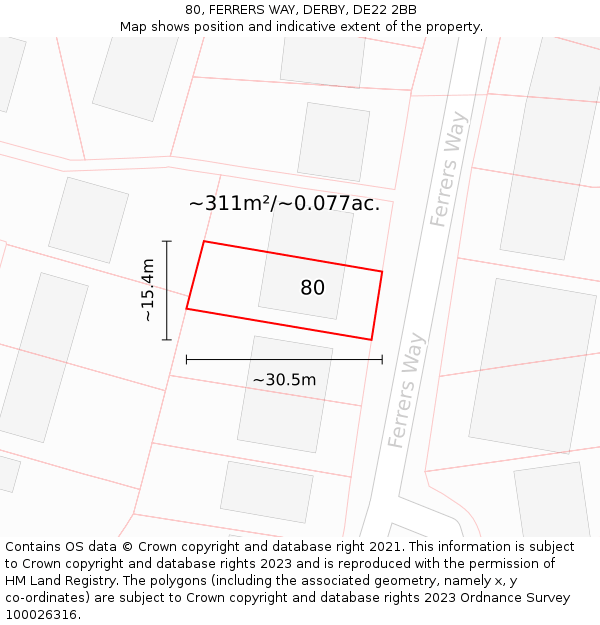 80, FERRERS WAY, DERBY, DE22 2BB: Plot and title map