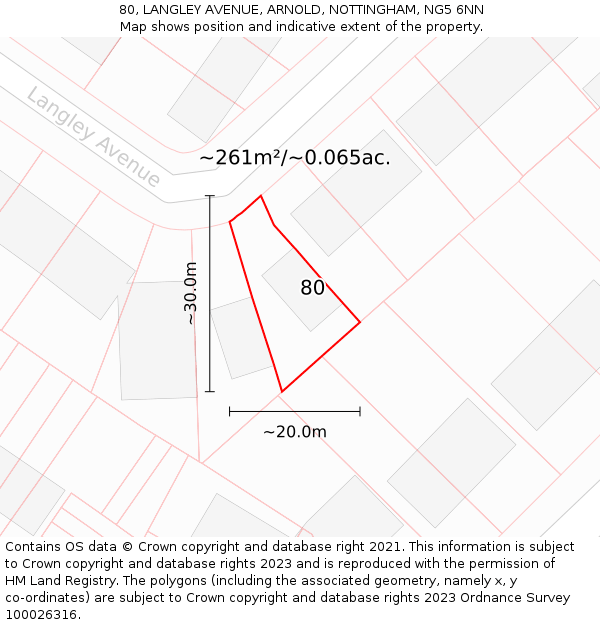 80, LANGLEY AVENUE, ARNOLD, NOTTINGHAM, NG5 6NN: Plot and title map