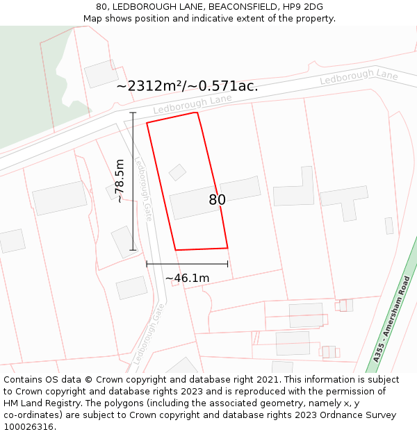 80, LEDBOROUGH LANE, BEACONSFIELD, HP9 2DG: Plot and title map