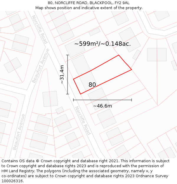 80, NORCLIFFE ROAD, BLACKPOOL, FY2 9AL: Plot and title map