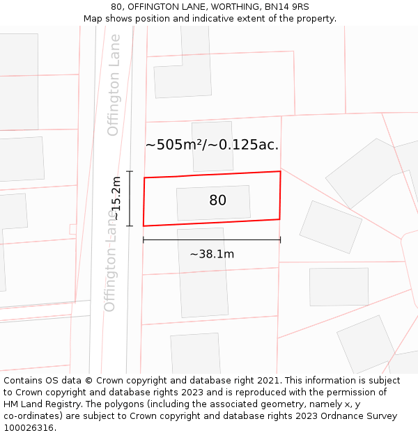 80, OFFINGTON LANE, WORTHING, BN14 9RS: Plot and title map