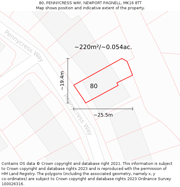 80, PENNYCRESS WAY, NEWPORT PAGNELL, MK16 8TT: Plot and title map