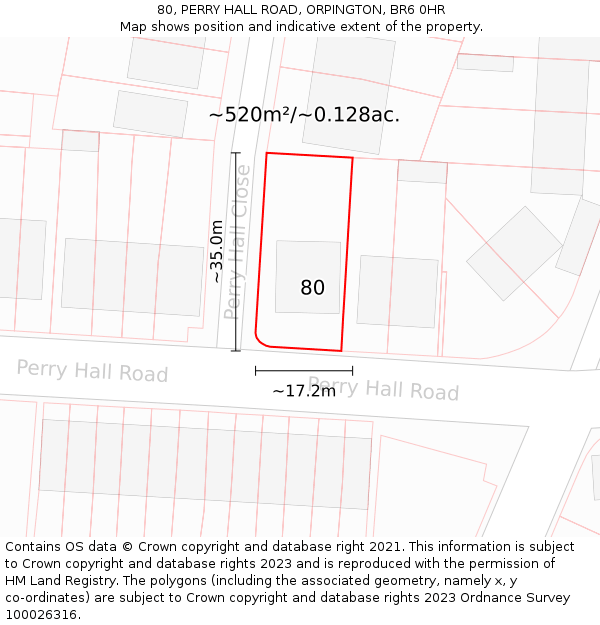 80, PERRY HALL ROAD, ORPINGTON, BR6 0HR: Plot and title map