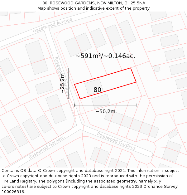 80, ROSEWOOD GARDENS, NEW MILTON, BH25 5NA: Plot and title map