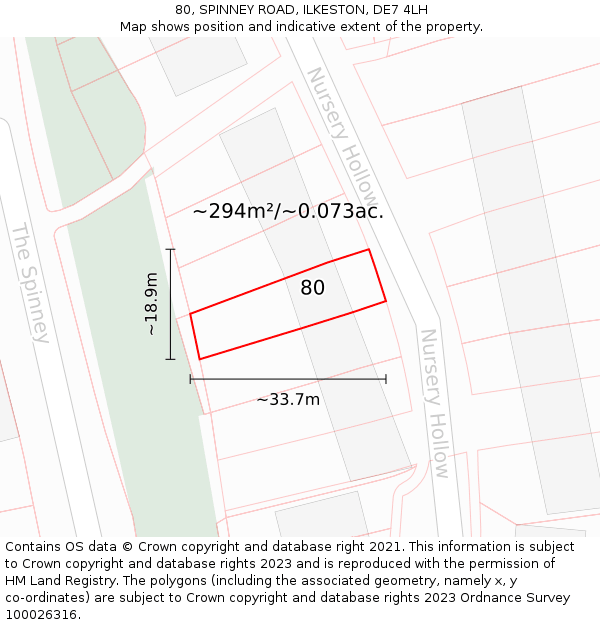 80, SPINNEY ROAD, ILKESTON, DE7 4LH: Plot and title map