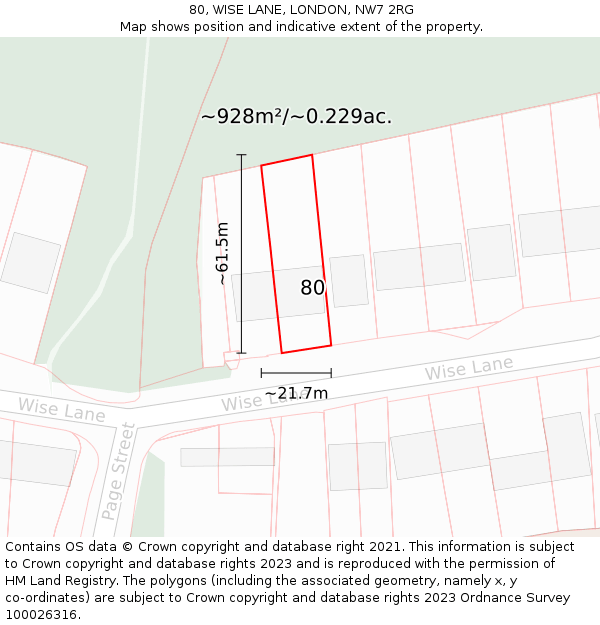 80, WISE LANE, LONDON, NW7 2RG: Plot and title map