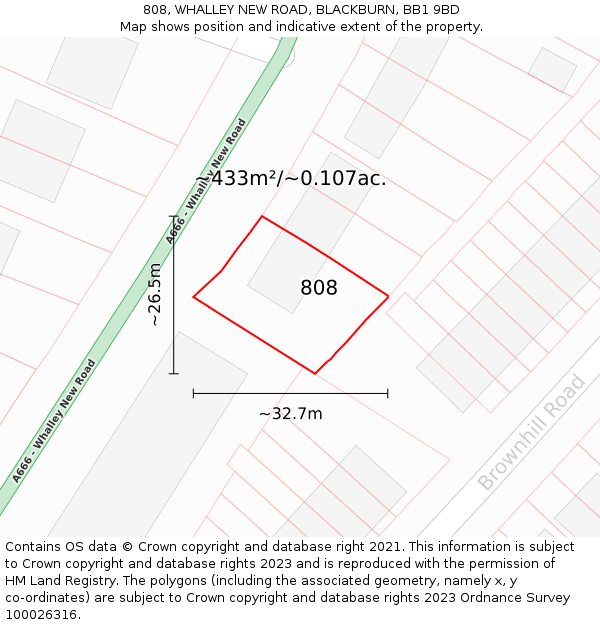 808, WHALLEY NEW ROAD, BLACKBURN, BB1 9BD: Plot and title map