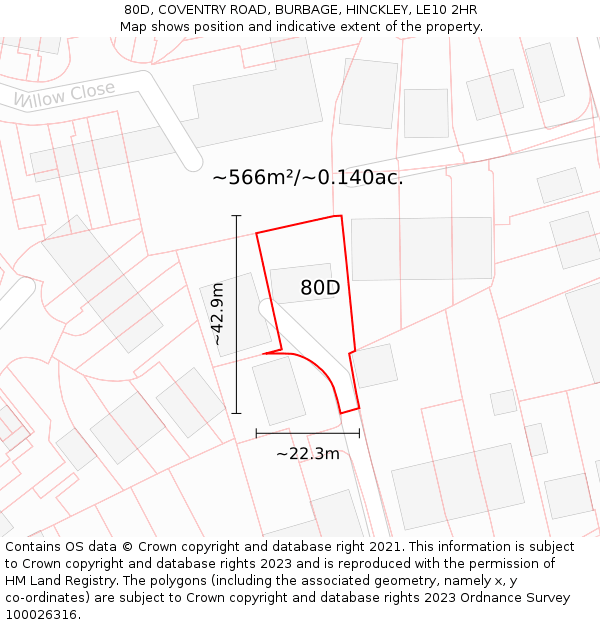 80D, COVENTRY ROAD, BURBAGE, HINCKLEY, LE10 2HR: Plot and title map