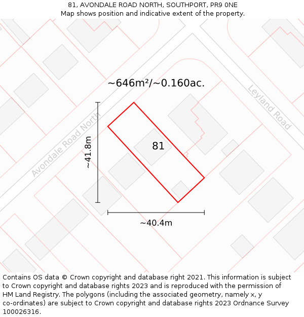 81, AVONDALE ROAD NORTH, SOUTHPORT, PR9 0NE: Plot and title map