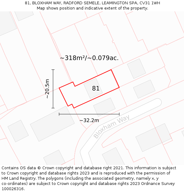 81, BLOXHAM WAY, RADFORD SEMELE, LEAMINGTON SPA, CV31 1WH: Plot and title map