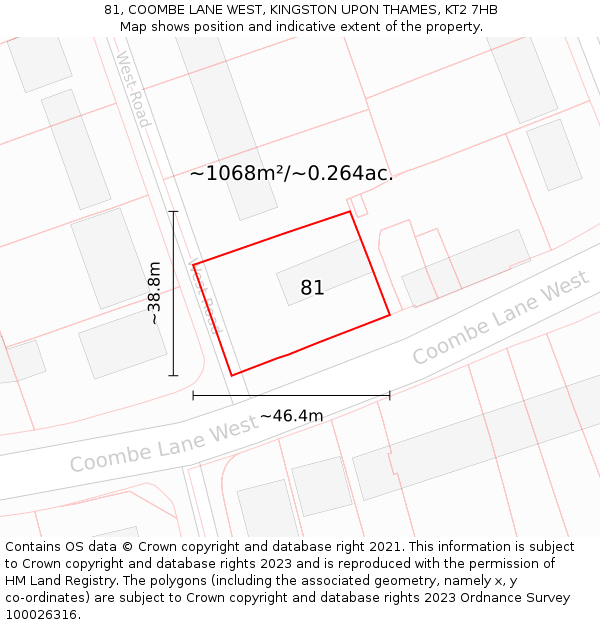 81, COOMBE LANE WEST, KINGSTON UPON THAMES, KT2 7HB: Plot and title map