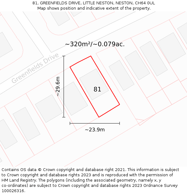 81, GREENFIELDS DRIVE, LITTLE NESTON, NESTON, CH64 0UL: Plot and title map