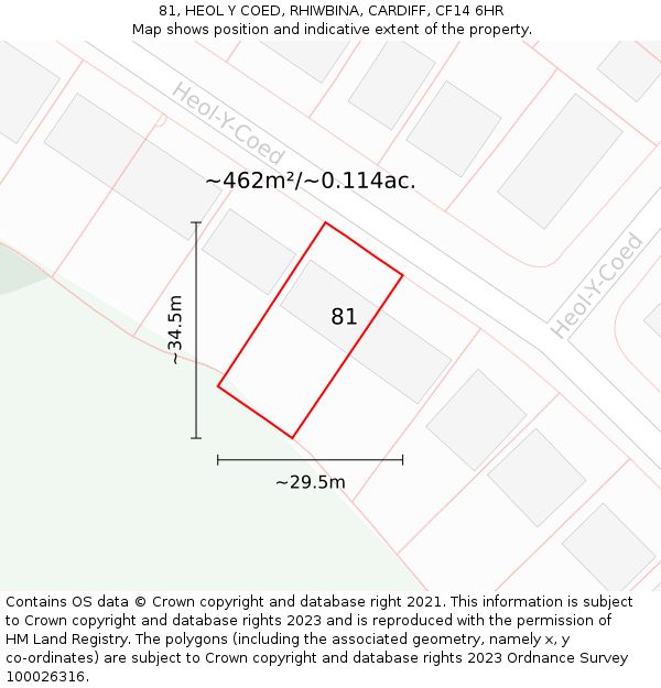 81, HEOL Y COED, RHIWBINA, CARDIFF, CF14 6HR: Plot and title map