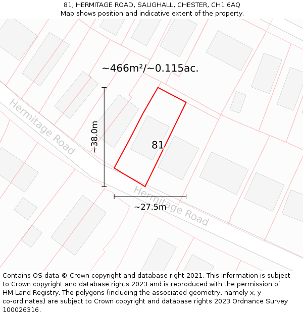 81, HERMITAGE ROAD, SAUGHALL, CHESTER, CH1 6AQ: Plot and title map