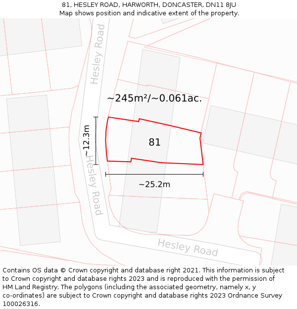 81, HESLEY ROAD, HARWORTH, DONCASTER, DN11 8JU: Plot and title map