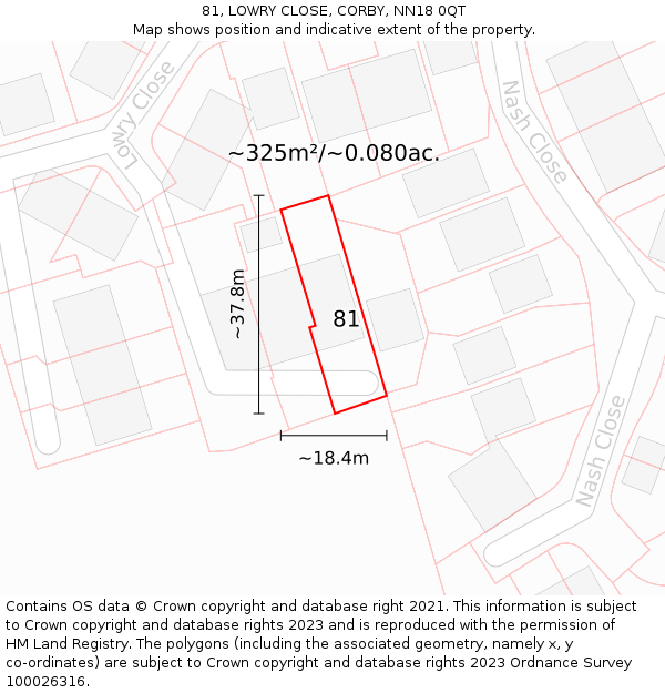 81, LOWRY CLOSE, CORBY, NN18 0QT: Plot and title map