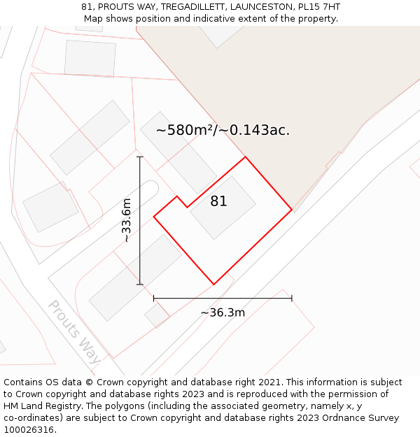 81, PROUTS WAY, TREGADILLETT, LAUNCESTON, PL15 7HT: Plot and title map