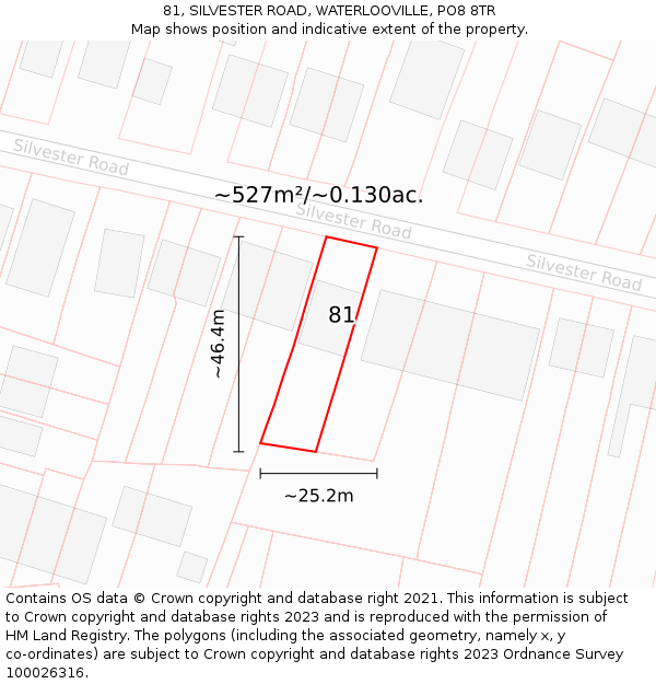 81, SILVESTER ROAD, WATERLOOVILLE, PO8 8TR: Plot and title map