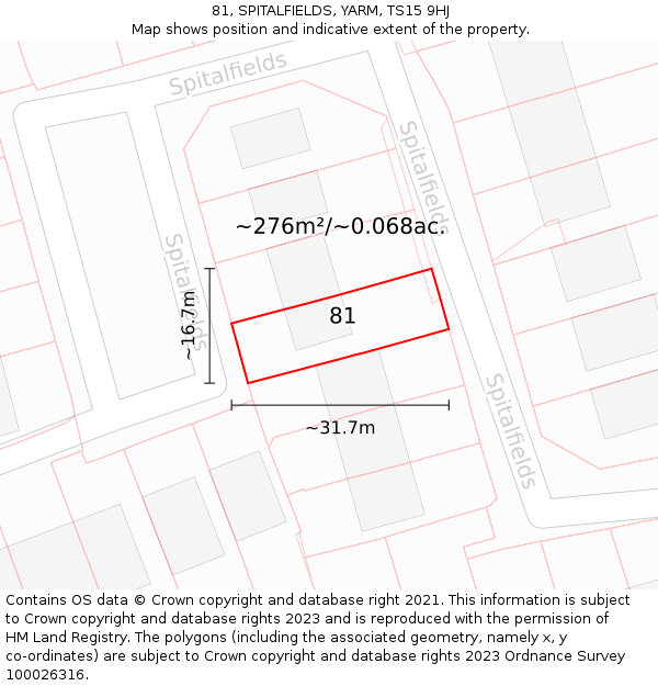 81, SPITALFIELDS, YARM, TS15 9HJ: Plot and title map