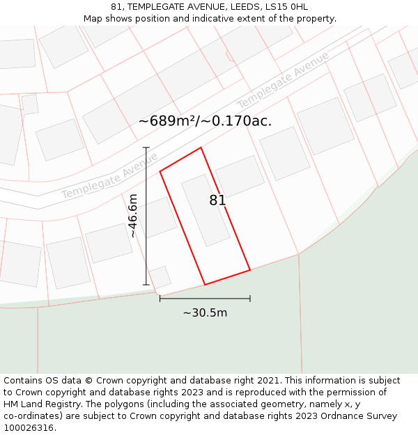 81, TEMPLEGATE AVENUE, LEEDS, LS15 0HL: Plot and title map