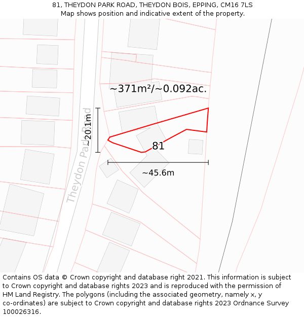 81, THEYDON PARK ROAD, THEYDON BOIS, EPPING, CM16 7LS: Plot and title map